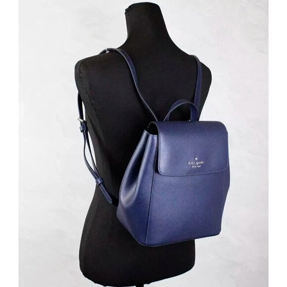 S Kate Spade Madison Flap Backpack Parisian Navy Leather Bag KC428 NWT $379 main image 6